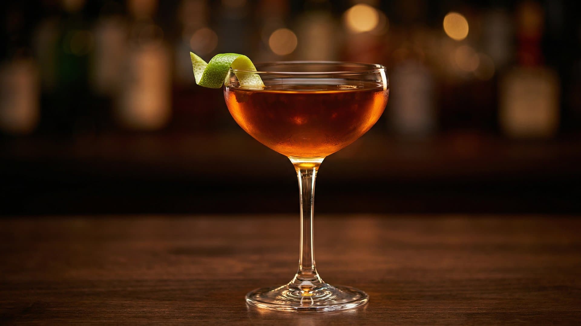 Absinthe Passion Daiquiri cocktail in a coupe garnished with expressed lime peel