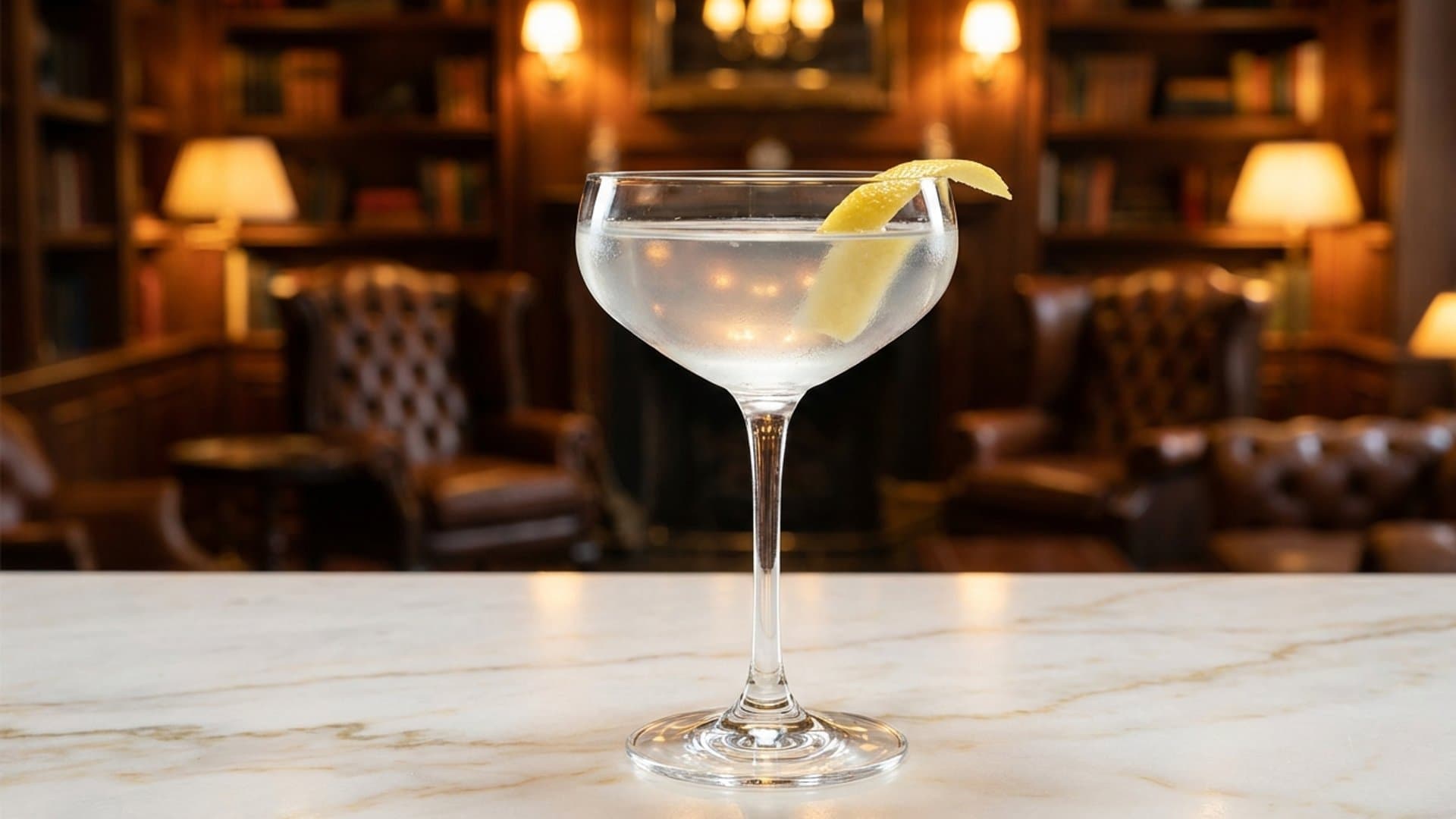 Fifth Avenue Serenade cocktail in a coupe garnished with lemon twist