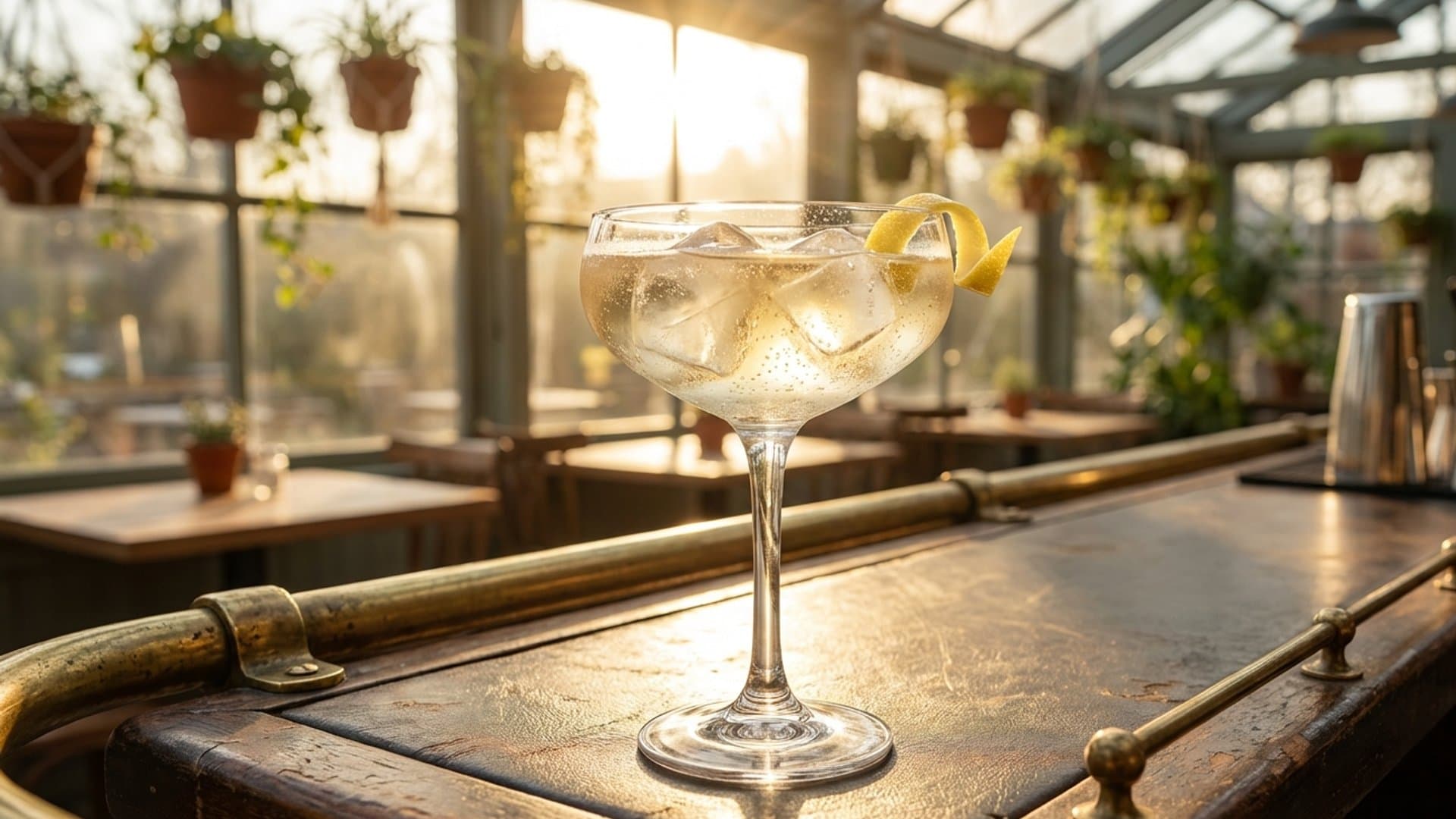 French 75 Royale cocktail in a champagne flute or coupe garnished with lemon twist