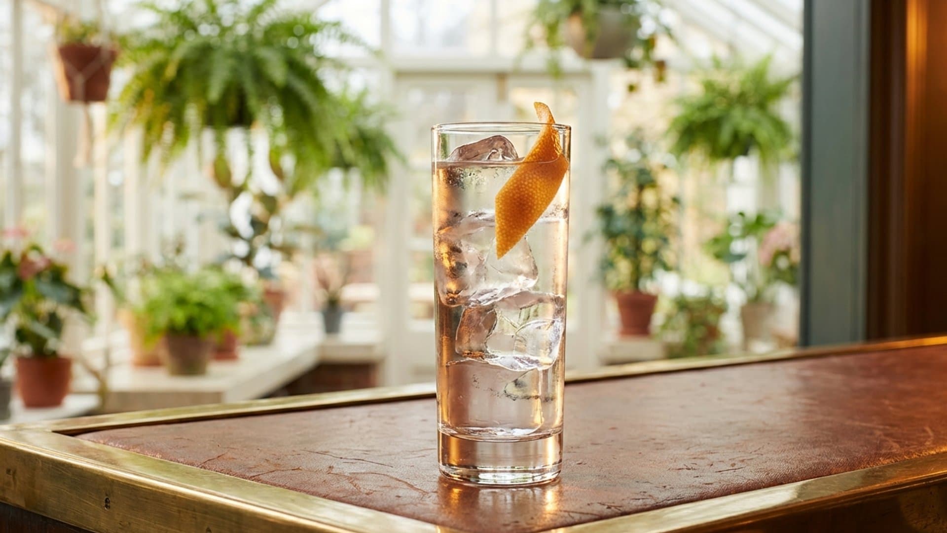 Citrus Gin Fizz cocktail in a highball garnished with grapefruit peel twist