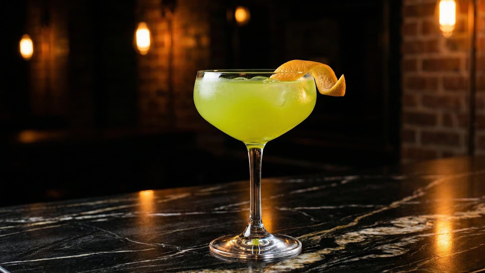 Center Stage cocktail in a coupe garnished with expressed grapefruit peel