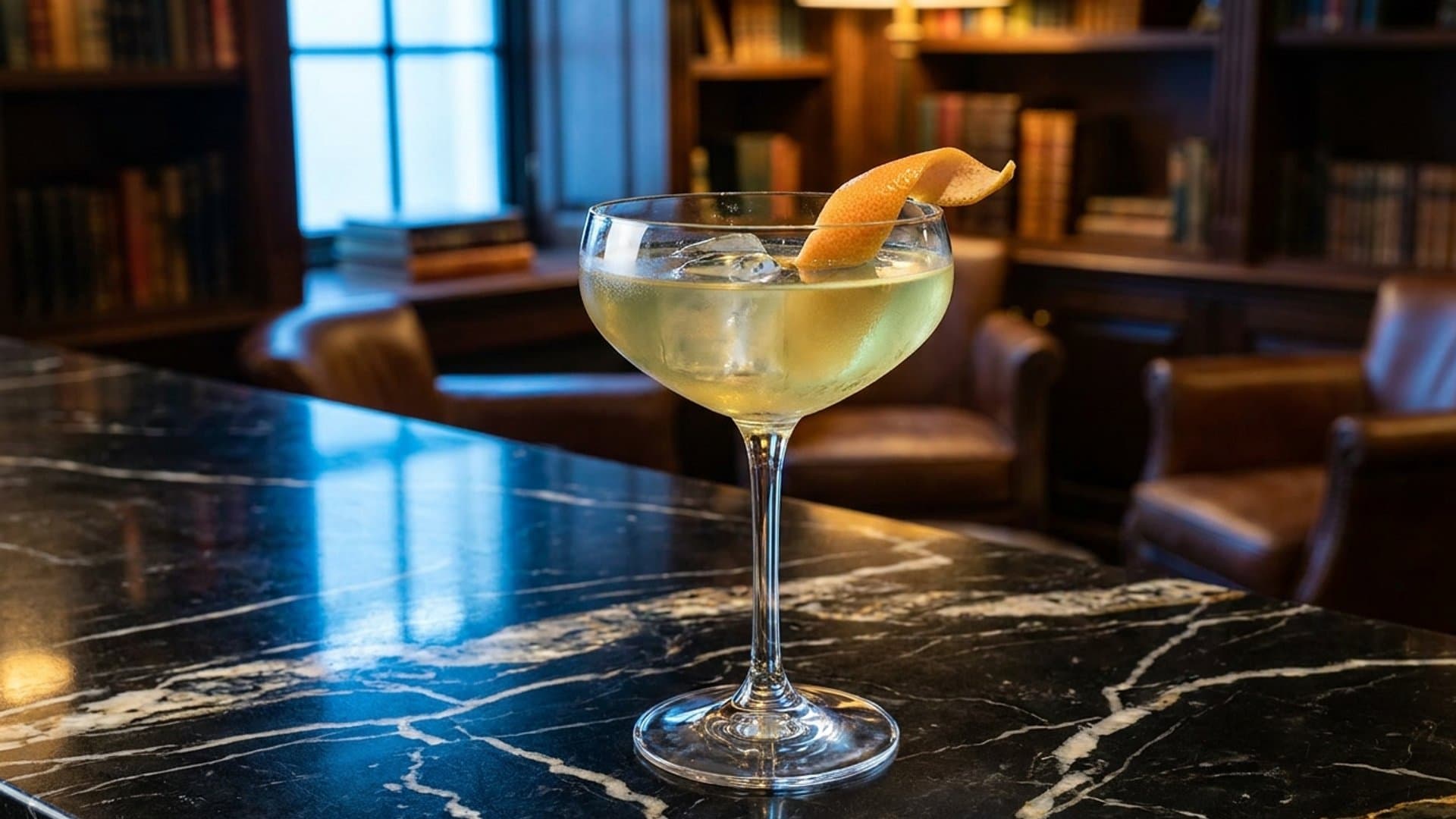 Côte d'Argent cocktail in a coupe garnished with grapefruit twist