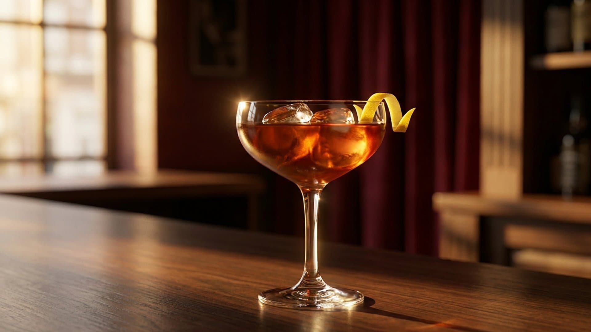 The Psychiatrist's Hour cocktail in a coupe garnished with lemon twist