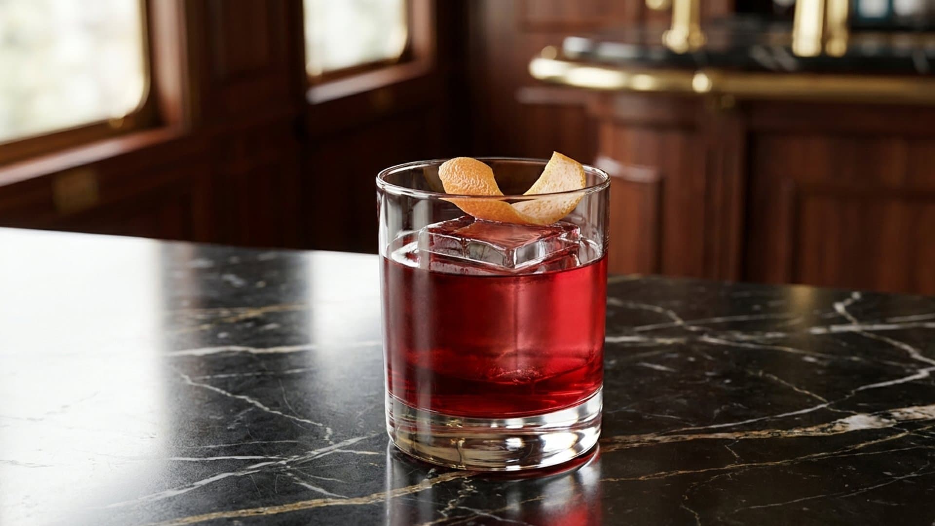 Pink Bitter cocktail in a rocks garnished with grapefruit peel